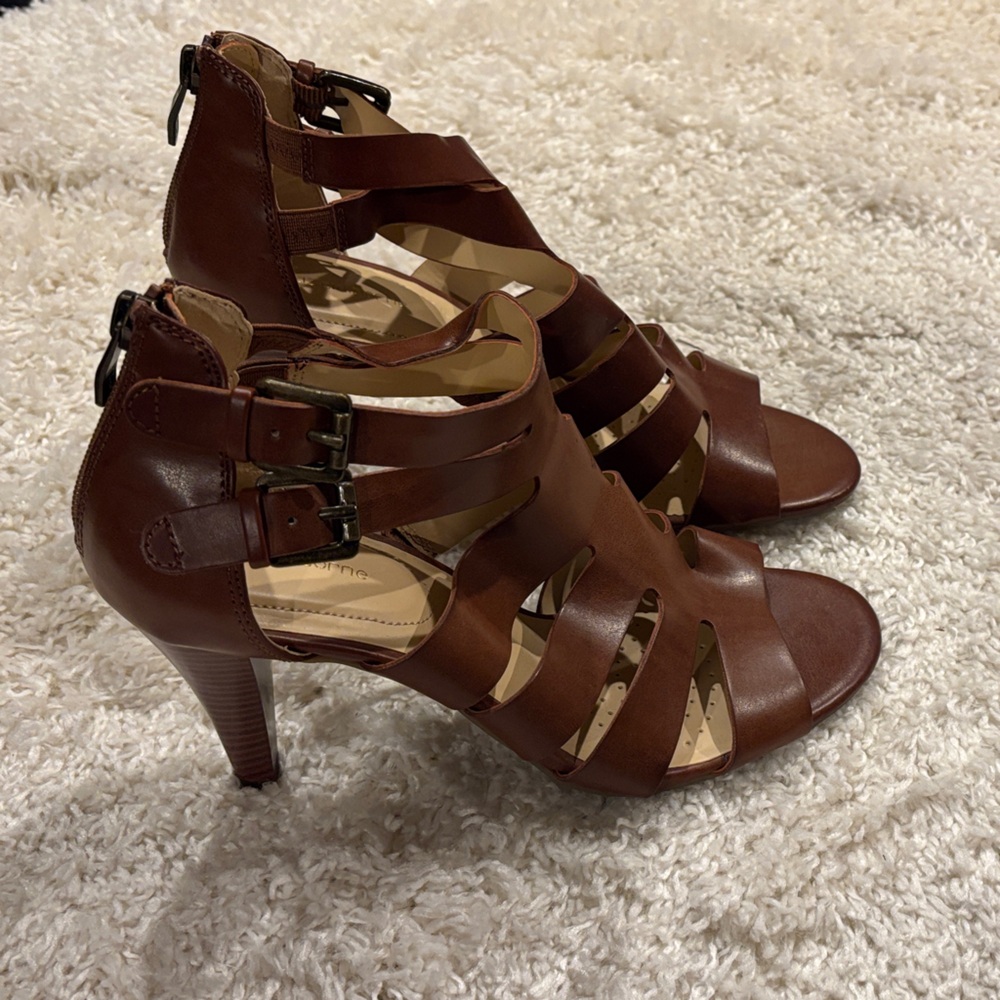 Liz Claiborne Brown Strappy High Heel Sandals with Buckle Detail